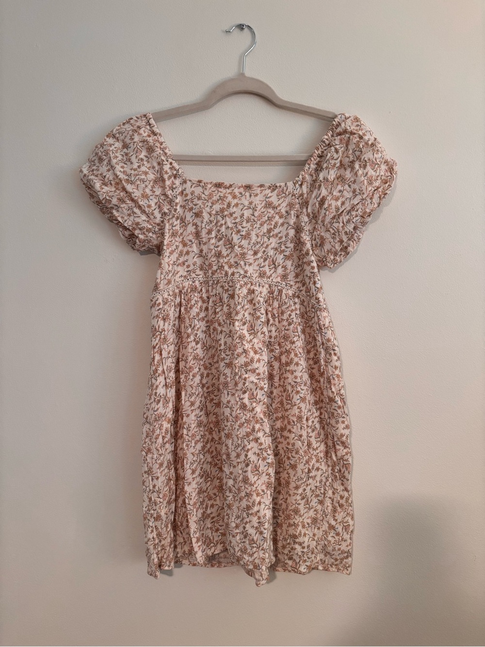 American Eagle Outfitters Cream Mini Dress with Tan Floral Print